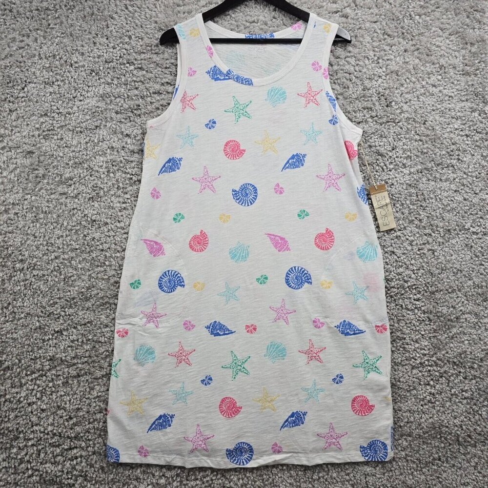 Escape by Habitat‎ Womens Shell Print Cotton Dress Size L Pockets Beach Travel
